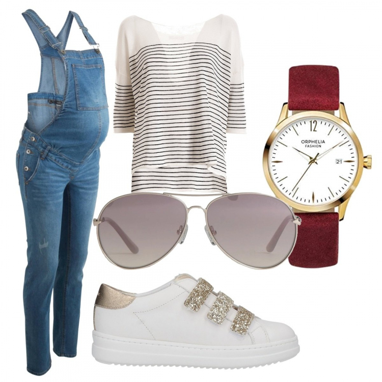Outfit donna - Total look #1402791. Stile Basic per Tutti i giorni. Abbinamento con salopette, sneakers, occhiali da sole, maglieria, orologi.