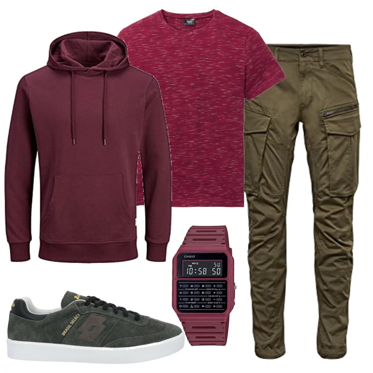 Outfit uomo - Total look #1403169. Stile Urban per Tutti i giorni. Abbinamento con t-shirt, sneakers, pantaloni, felpe con cappuccio, orologi.