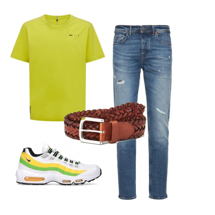 Outfit uomo - Total look #1404085. Stile Casual per Tutti i giorni. Abbinamento con t-shirt, sneakers, cinture, jeans.