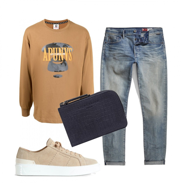 Outfit uomo - Total look #1404091. Stile Casual per Tutti i giorni. Abbinamento con jeans, t-shirt, sneakers, portachiavi.
