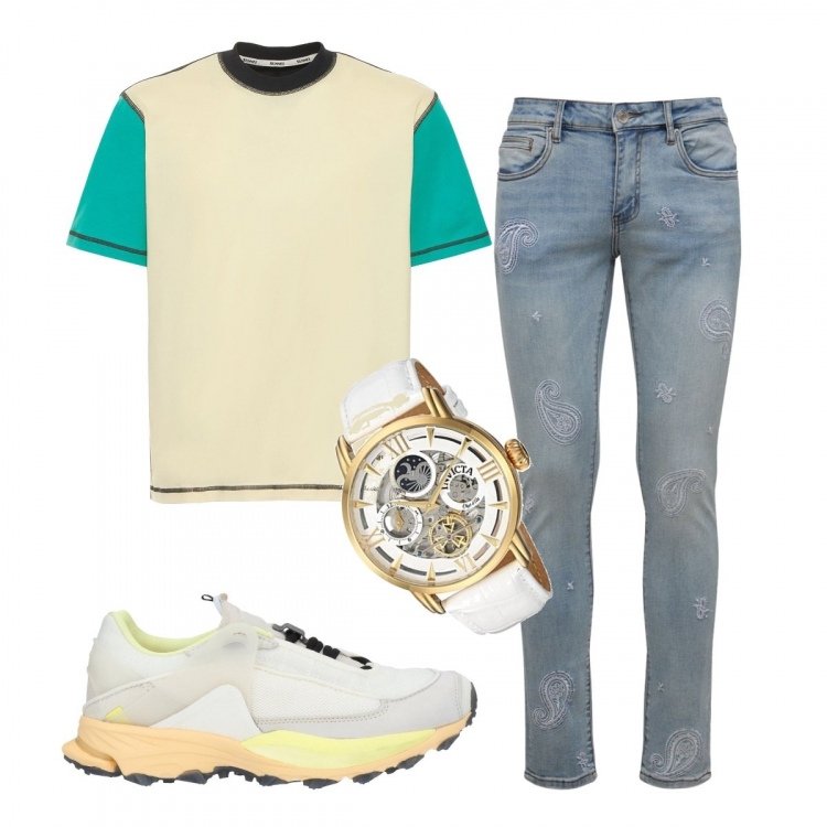 Outfit uomo - Total look #1404125. Stile Casual per Tutti i giorni. Abbinamento con sneakers, t-shirt, jeans, orologi.