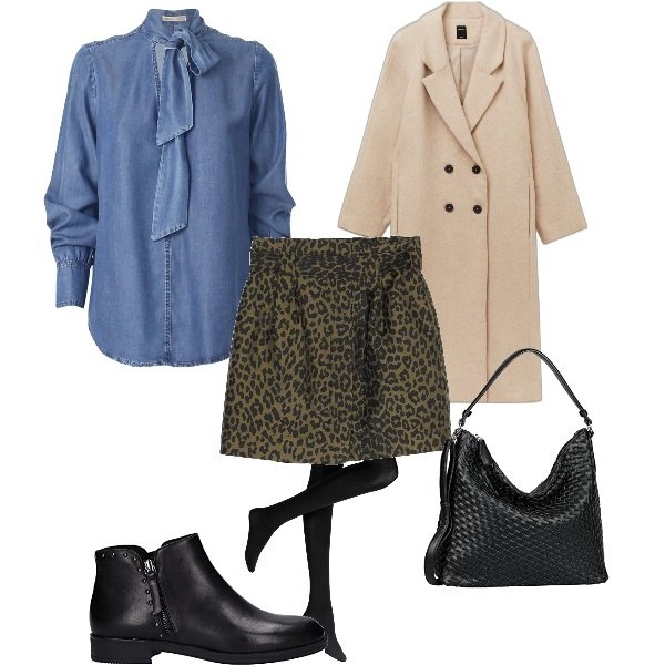 Outfit donna - Total look #1404160. Abbinamento con collant, minigonne, cappotti, bluse, borse a tracolla, stivaletti.