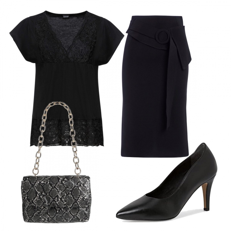 Outfit donna - Total look #1405078. Stile Chic per Tutti i giorni. Abbinamento con borse a spalla, maglieria, gonne longuette, décolleté.