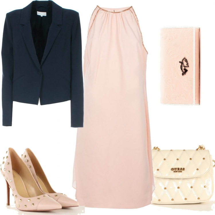 Outfit donna - Casual chic #17990. Stile Casual chic per Serata fuori. Abbinamento con vestiti corti, blazer, portafogli, décolleté, borse a tracolla.