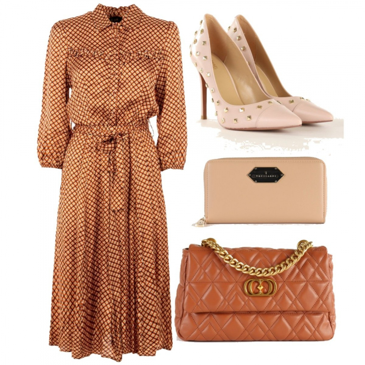 Outfit donna - Vintage retrò #1503. Stile Vintage retrò per Tutti i giorni. Abbinamento con vestiti midi/longuette, borse a tracolla, portamonete, décolleté.