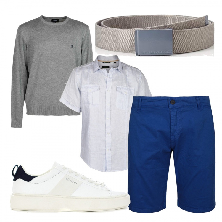 Outfit uomo - Casual #16348. Stile Casual per Tutti i giorni. Abbinamento con camicie a manica corta, bermuda, pullovers, sneakers, cinture.