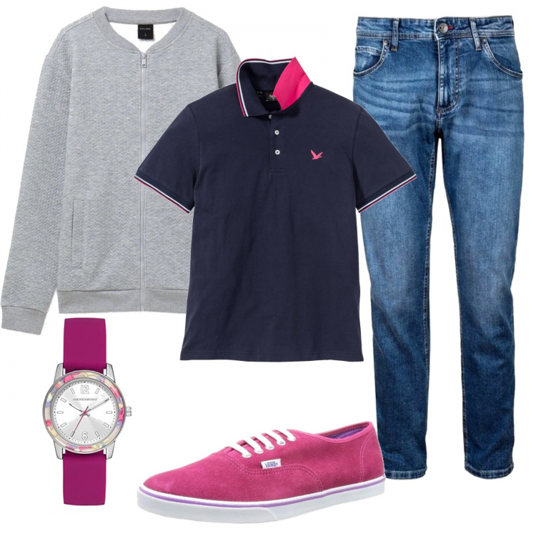 Outfit uomo - Total look #1407133. Stile Casual per Tutti i giorni. Abbinamento con polo, jeans, felpe, orologi, sneakers.