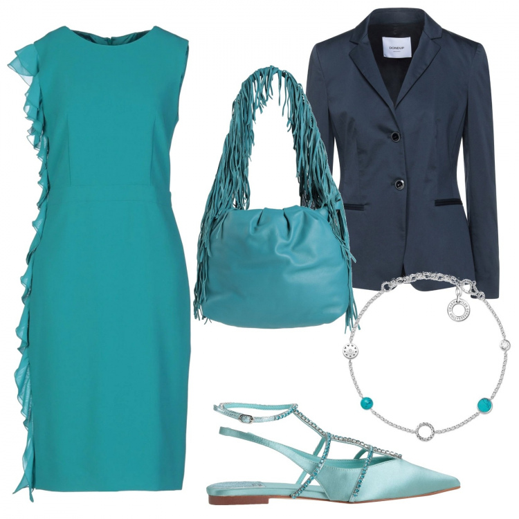 Outfit donna - Cerimonia senza tacchi. Stile Chic per Cerimonia. Abbinamento con ballerine, vestiti midi/longuette, blazer, borse a spalla, braccialetti.