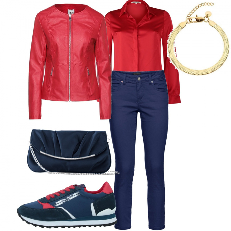 Outfit donna - Total look #1408963. Stile Casual per Tutti i giorni. Abbinamento con pochette, pantaloni, sneakers, giacche, camicie, braccialetti.