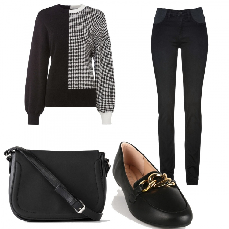 Outfit donna - Total look #1409413. Stile Minimal per Tutti i giorni. Abbinamento con jeans skinny, maglieria, body, mocassini.