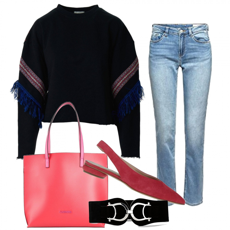 Outfit donna - Back to school in ballerine. Stile Casual chic per Scuola/Università. Abbinamento con cinture, ballerine, borse a mano, felpe, jeans.