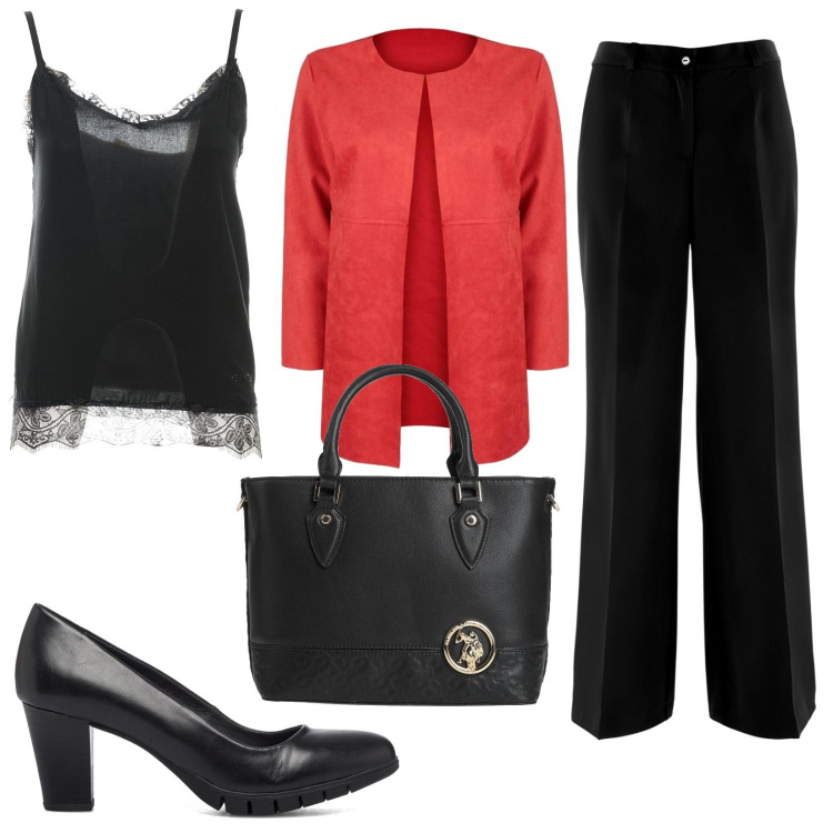 Outfit donna - Blazer scamosciato. Stile Bon Ton per Serata fuori. Abbinamento con pantaloni, borse a mano, blazer, top, décolleté.
