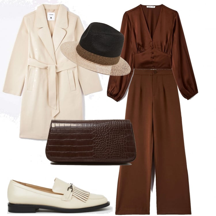 Outfit donna - Autunno retro\'. Stile Vintage retrò per Tutti i giorni. Abbinamento con bluse, pantaloni, cappotti, mocassini, cappelli, borse a spalla.