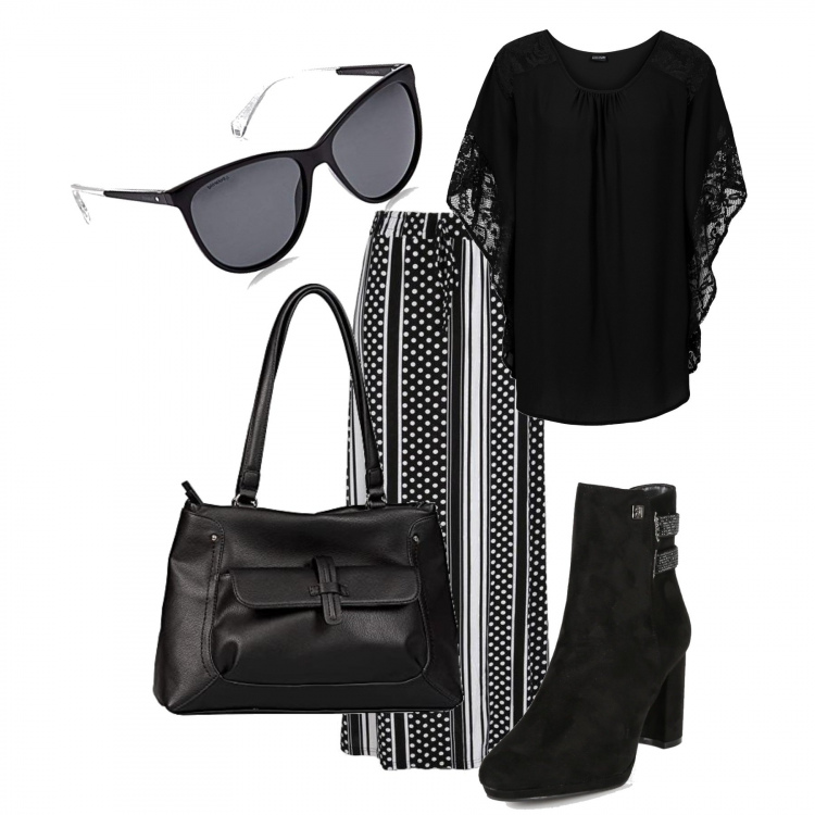 Outfit donna - Col nero vai sul sicuro. Stile Urban per Ufficio. Abbinamento con bluse, gonne lunghe, stivaletti, occhiali da sole, shopping bag.