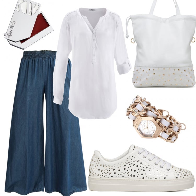 Outfit donna - Rivisitando i classici. Stile Urban per Tutti i giorni. Abbinamento con tuniche, jeans, sneakers, borse a spalla, orologi, rossetti.