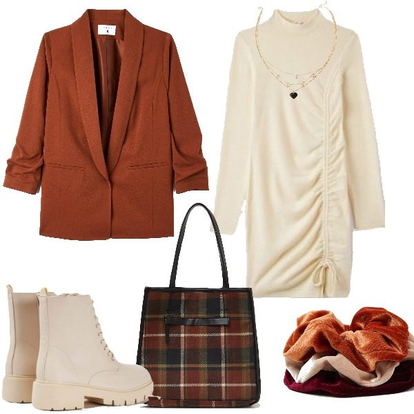 Outfit donna - Outfit giovane per inizio scuola. Stile Preppy per Scuola/Università. Abbinamento con vestiti corti, anfibi, giacche, accessori per capelli, shopping bag, ciondoli.