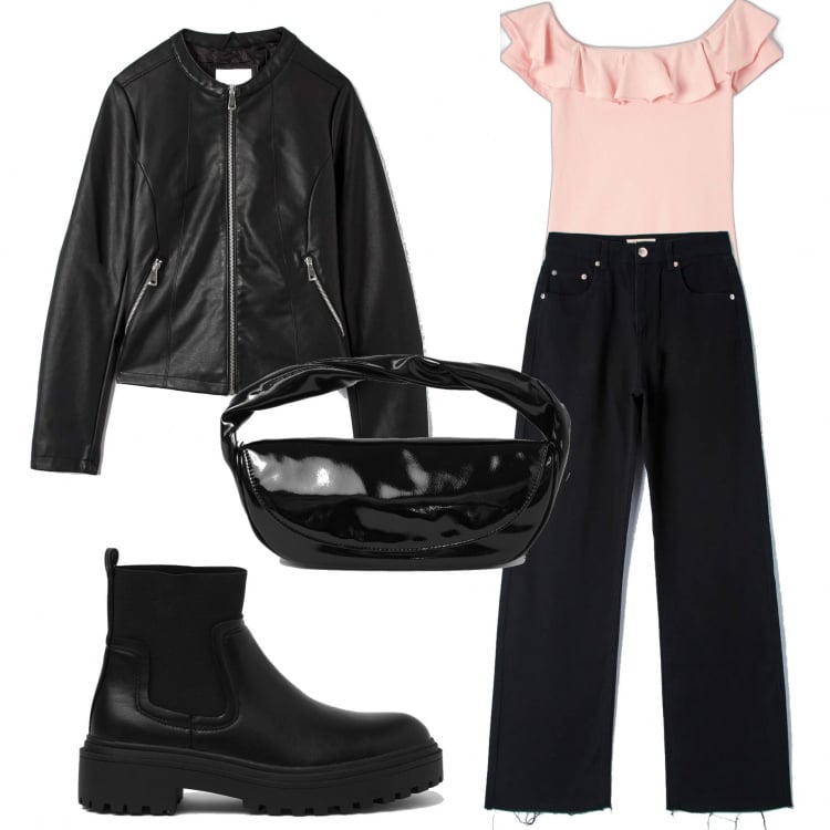 Outfit donna - Total look #1410856. Stile Urban per Scuola/Università. Abbinamento con pantaloni, cappotti, body, stivali, pochette.