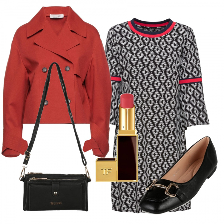 Outfit donna - Comodità per l\'ufficio. Stile Casual chic per Ufficio. Abbinamento con vestiti, blazer, ballerine, borse a mano, rossetti.