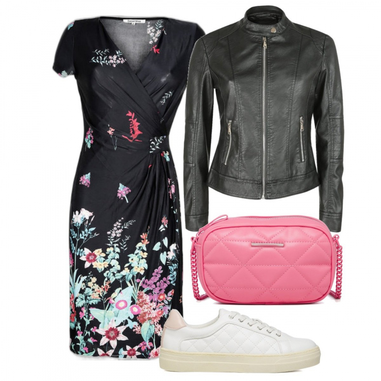 Outfit donna - Casual con l\'abito. Stile Casual per Tutti i giorni. Abbinamento con vestiti a tubino, giacche, sneakers, borse a tracolla.