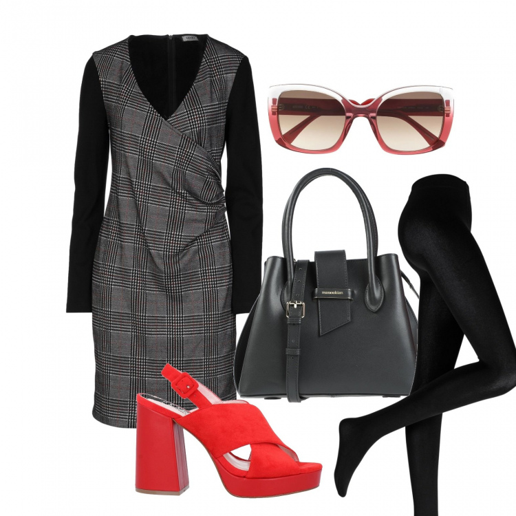 Outfit donna - Non metto ancora via i sandali. Stile Glamour per Tutti i giorni. Abbinamento con collant, vestiti corti, sandali in pelle, borse a mano, occhiali da sole.