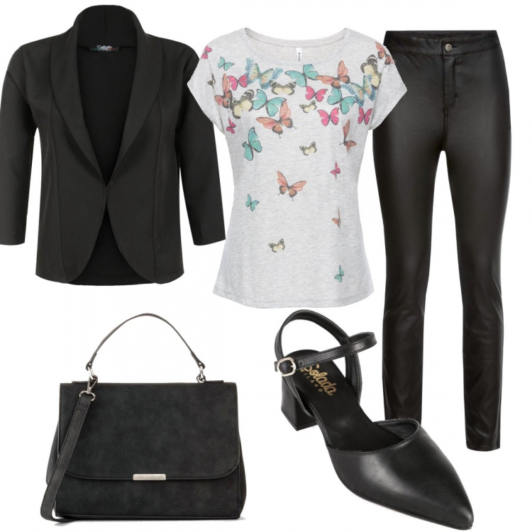 Outfit donna - Total look #1412074. Stile Trendy per Tutti i giorni. Abbinamento con maglieria, pantaloni, borse a mano, décolleté, blazer.