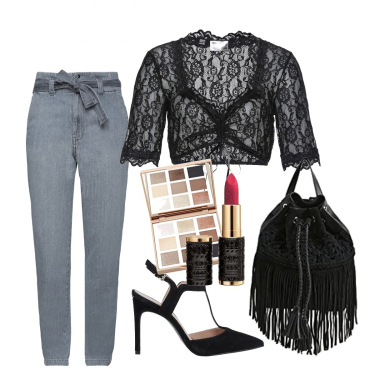 Outfit donna - Total look #1412498. Stile Chic per Serata fuori. Abbinamento con jeans dritti, décolleté, camicie, zaini, rossetti, ombretti.