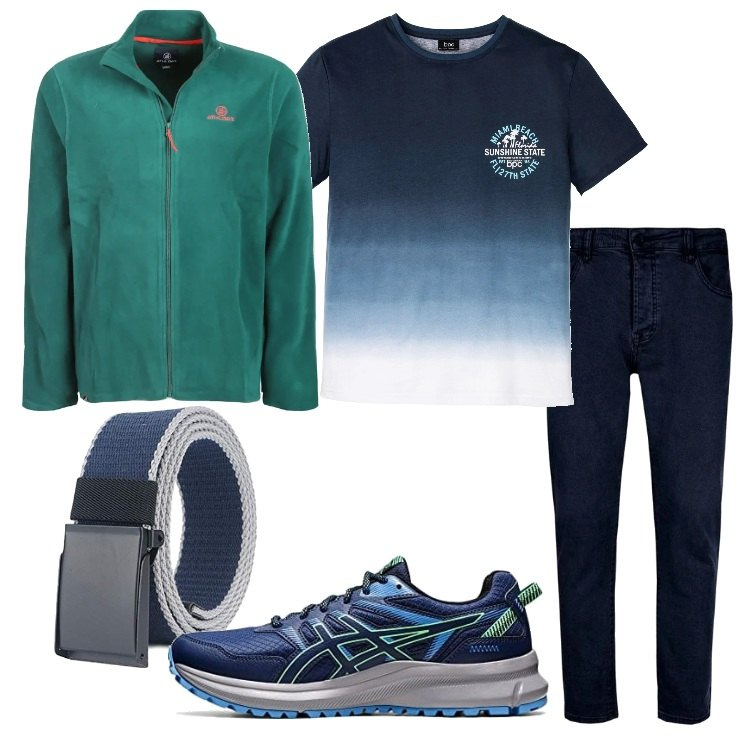 Outfit uomo - La felpa in pile. Stile Casual per Tutti i giorni. Abbinamento con t-shirt, pantaloni chino, felpe, cinture, scarpe sportive.