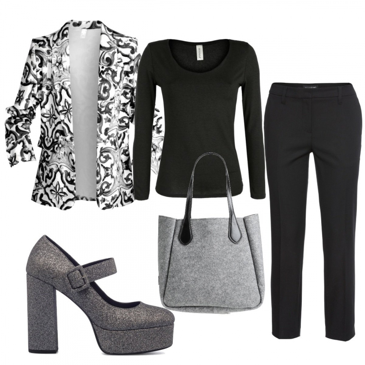 Outfit donna - Total look #1412724. Stile Trendy per Tutti i giorni. Abbinamento con pantaloni, borse a mano, blazer, t-shirt, décolleté.