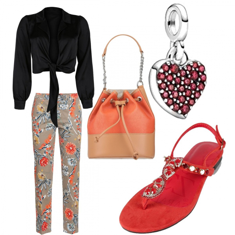 Outfit donna - Rosso rubino. Stile Bon Ton per Tutti i giorni. Abbinamento con pantaloni, borse a mano, sandali gioiello, camicie, ciondoli.