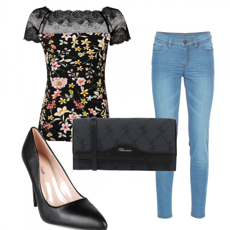 Outfit donna - Total look #1414217. Stile Casual chic per Tutti i giorni. Abbinamento con jeans skinny, maglieria, borse a mano, décolleté.