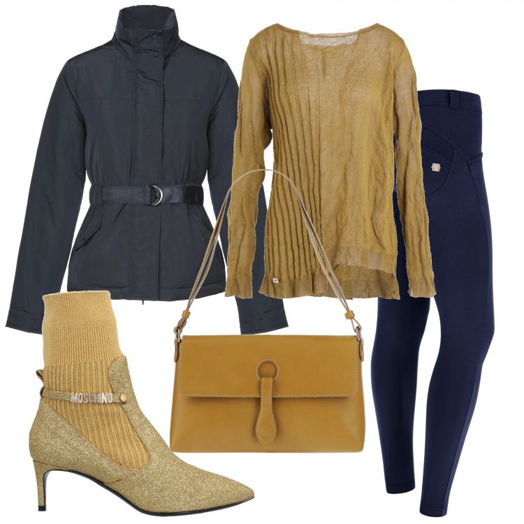 Outfit donna - Aperitivo sporty chic. Stile Casual chic per Serata fuori. Abbinamento con pullovers, stivaletti, giacche, borse a spalla, pantaloni skinny.