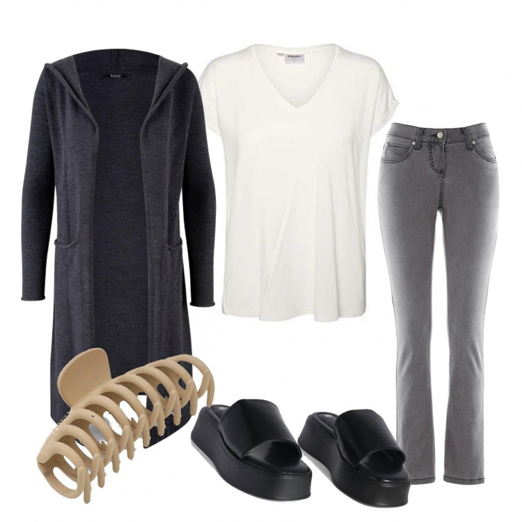 Outfit femme - Travail à la maison. Style Basique pour Tous les jours. Assortir avec pulls, jean slim, t-shirts, mules, accessoires pour cheveux.