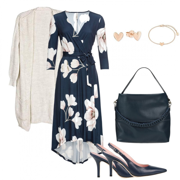 Outfit donna - Sexy con stile. Stile Sexy per Serata fuori. look ideale per Tall. Abbinamento con vestiti lunghi, borse a mano, décolleté, cardigans, orecchini.