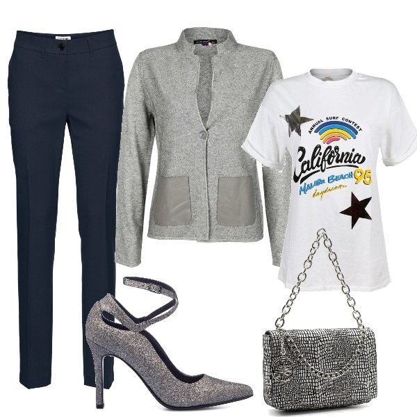 Outfit donna - Glitter shoes da giorno. Stile Chic per Ufficio. Abbinamento con pantaloni, cardigans, t-shirt, borse a mano, décolleté.