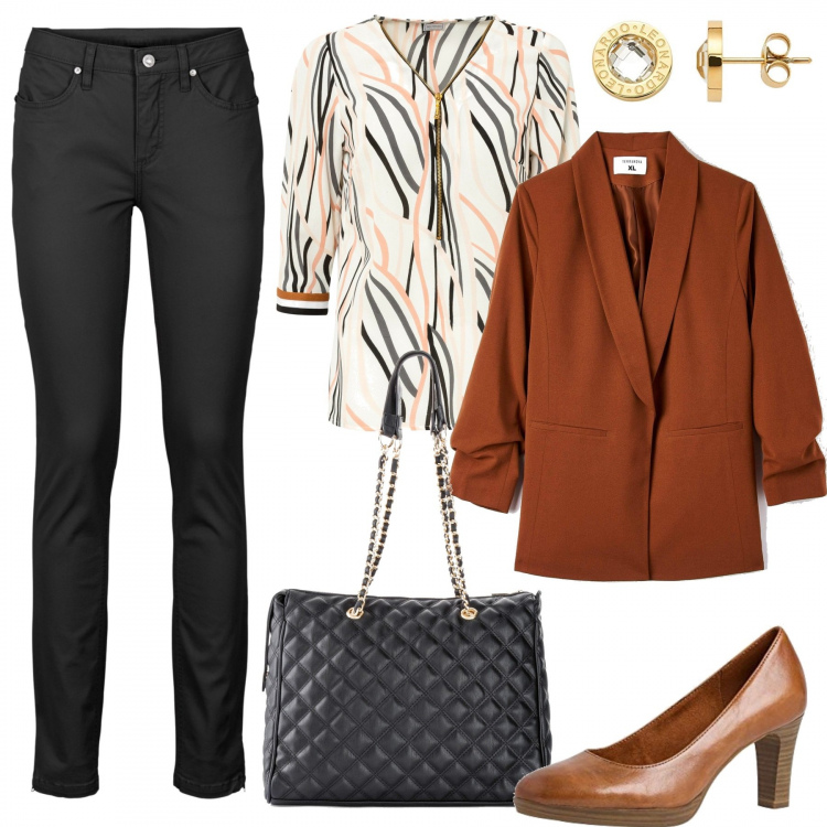 Outfit donna - Perfetta in jeans - Curvy&plus. Stile Urban per Tutti i giorni. Abbinamento con jeans skinny, shopping bag, bluse, giacche, décolleté, orecchini.
