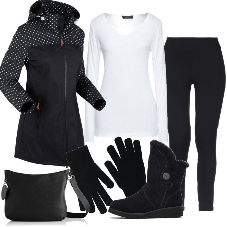 Outfit mujer - Basic #8947. Estilo Basic para Todos los días. Combinación con bolsos de hombro, guantes, blazers, botas, leggings, camiseta.