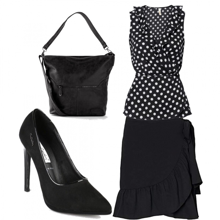 Outfit donna - Total look #1416531. Stile Trendy per Tutti i giorni. Abbinamento con borse a tracolla, bluse, décolleté, gonne.