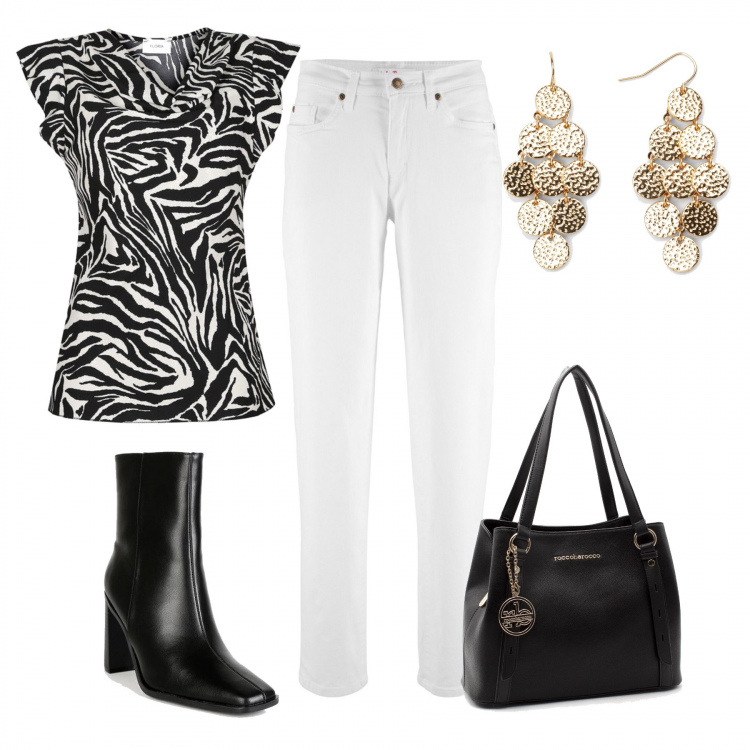 Outfit donna - Grintoso !. Stile Casual chic Abbinamento con jeans mom, orecchini, bluse, stivaletti, borse a spalla.