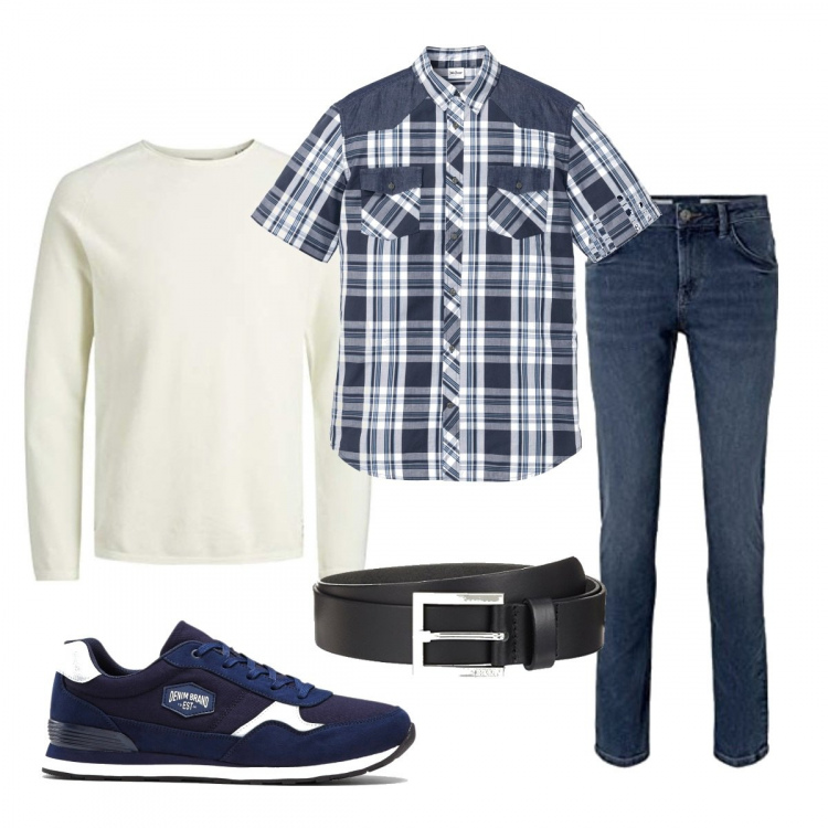 Outfit homme - Petits et grands carreaux. Style Tendance pour Tous les jours. Assortir avec sneakers, chemises à manches courtes, pulls, ceintures, jean slim.