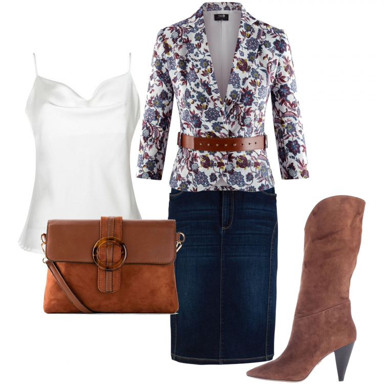 Outfit donna - Cavallerizza in gonna. Stile Glamour per Tutti i giorni. Abbinamento con gonne, borse a tracolla, stivali, top, blazer.
