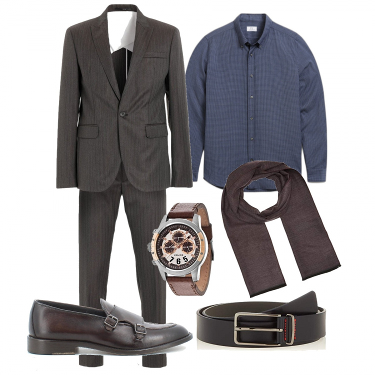 Outfit uomo - In ufficio. Stile Business/Elegante per Ufficio. Abbinamento con scarpe stringate, camicie, abiti, sciarpe, cinture, orologi.