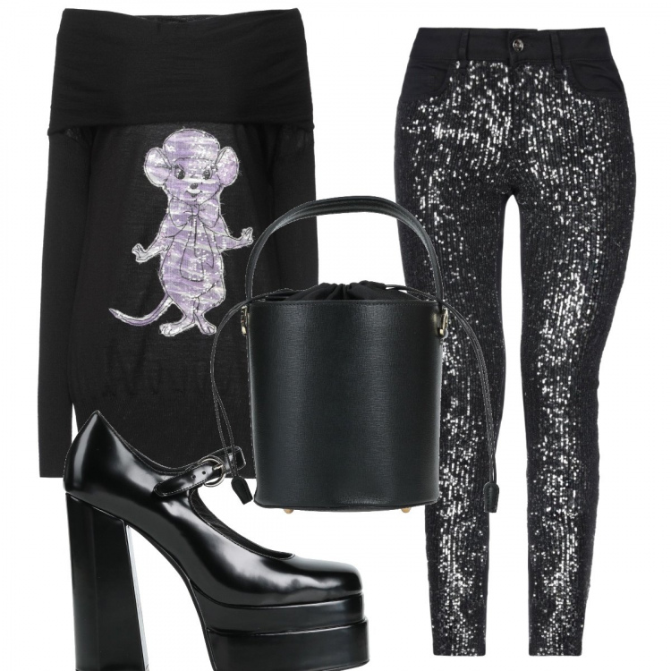 Outfit donna - Bianca. Stile Glamour per Serata fuori. Abbinamento con décolleté, pullovers, borse a mano, pantaloni.