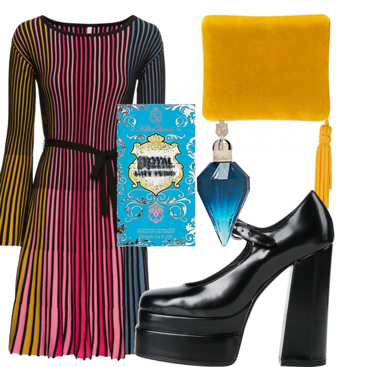 Outfit donna - Total look #1417895. Stile Glamour per Cerimonia. Abbinamento con vestiti, décolleté, profumi, pochette.