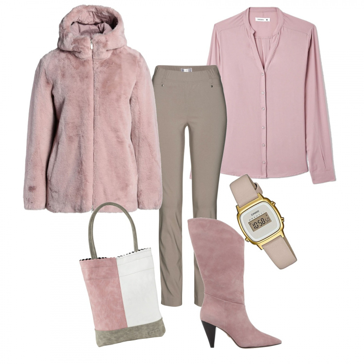 Outfit donna - E rosa sia..... Stile Romantica per Tutti i giorni. Abbinamento con pantaloni, shopping bag, cappotti, stivali, camicie, orologi digitali.