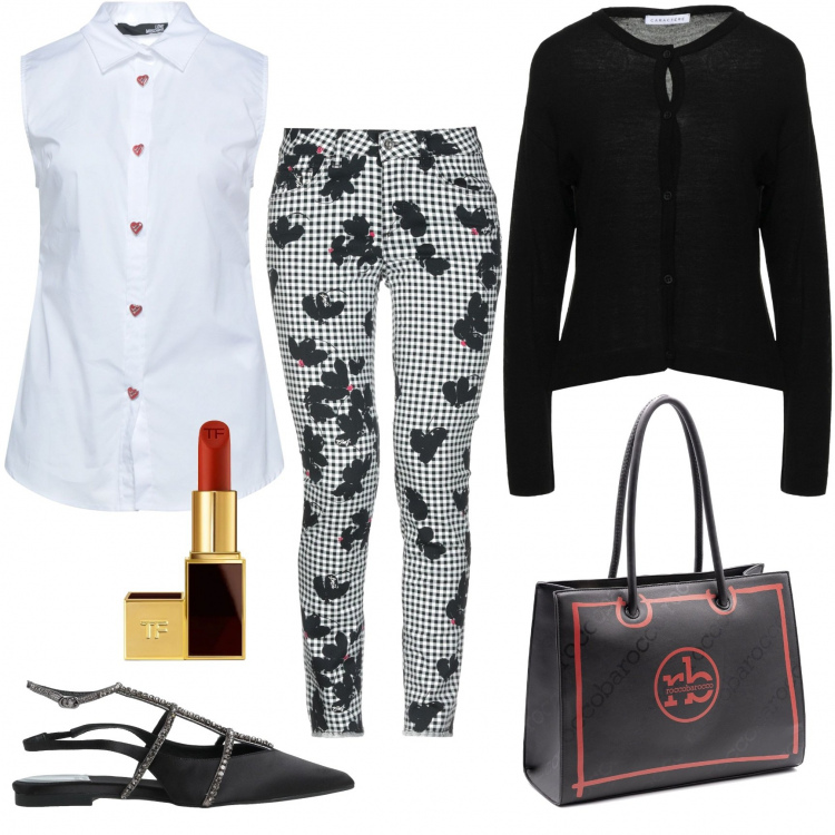 Outfit donna - Quadretti e quadri. per Tutti i giorni. Abbinamento con ballerine, pantaloni, cardigans, camicie, shopping bag, rossetti.