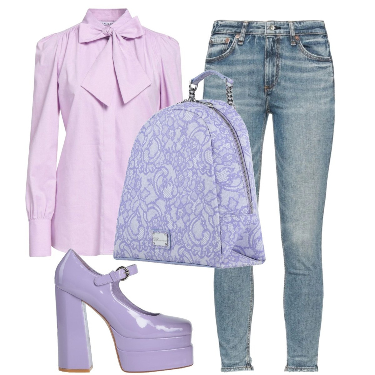 Outfit donna - Total look #1419177. Stile Glamour per Tutti i giorni. Abbinamento con décolleté, zaini, jeans slim fit, camicie.