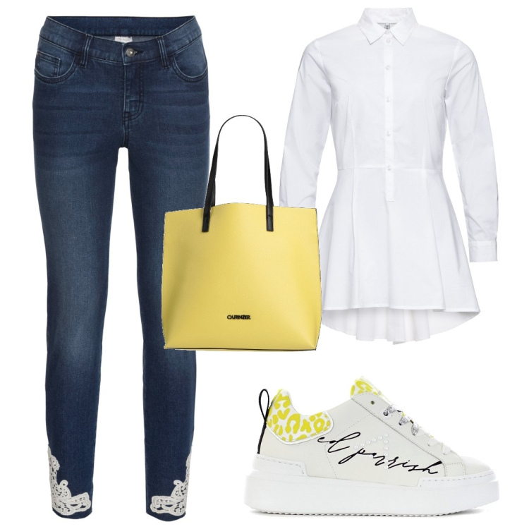 Outfit donna - Total look #1419456. Stile Casual chic per Tutti i giorni. Abbinamento con camicie, jeans, borse a mano, sneakers.