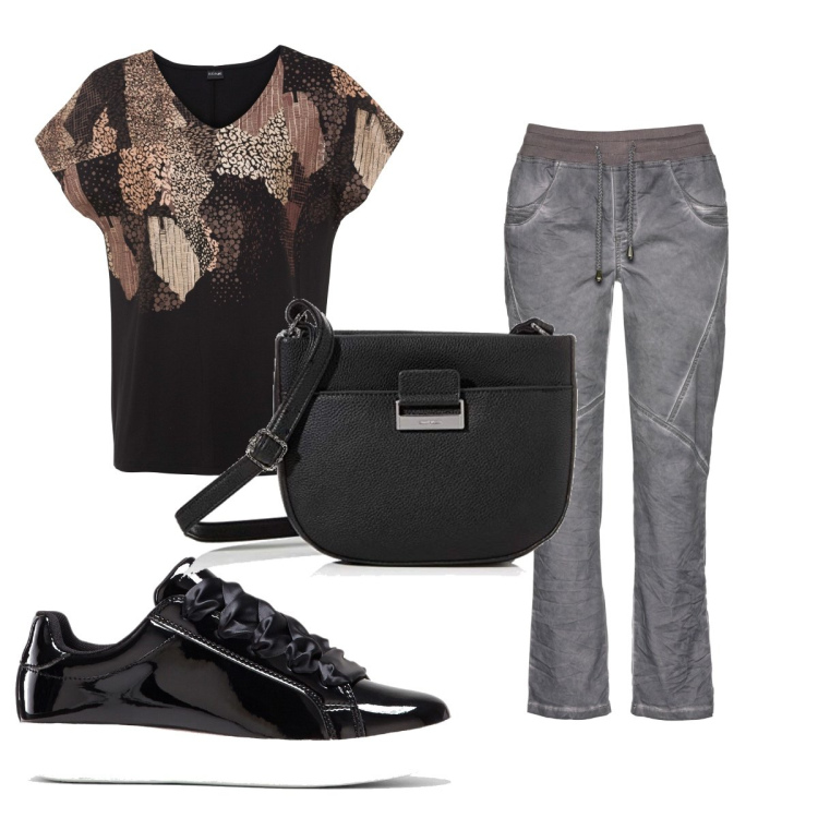 Outfit donna - Total look #1419568. Stile Basic per Tutti i giorni. Abbinamento con maglieria, pantaloni capri, sneakers, borse a spalla.