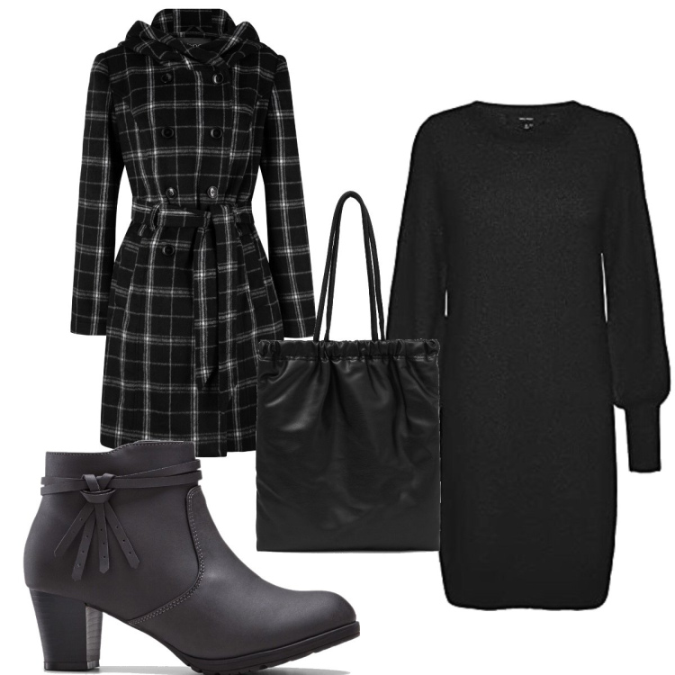 Outfit donna - Total look #1419570. Stile Trendy per Tutti i giorni. Abbinamento con stivaletti, cappotti, shopping bag, vestiti.