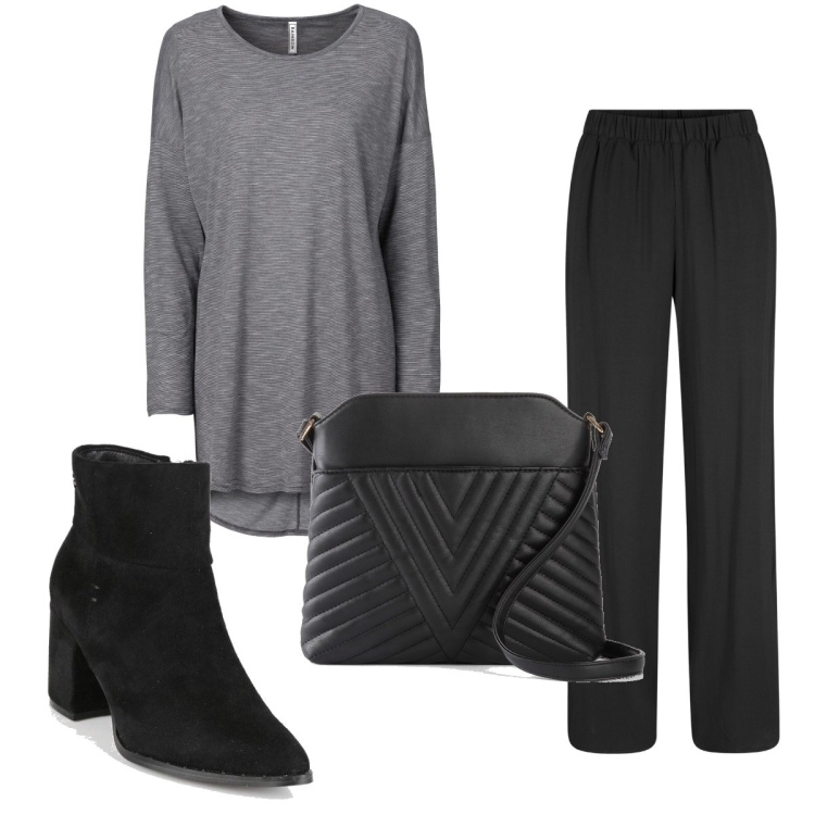 Outfit donna - Total look #1419770. Stile Minimal per Tutti i giorni. Abbinamento con pantaloni, maglieria, borse a tracolla, stivaletti.